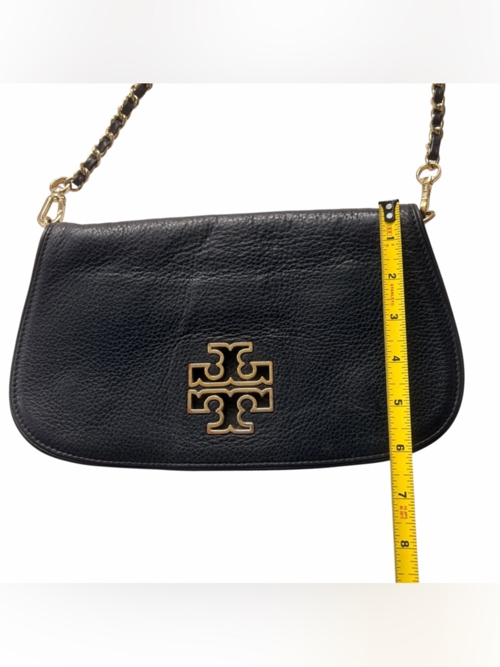 Tory Burch Britten Convertible Clutch Crossbody Black Gold leather bag - Picture 7 of 8